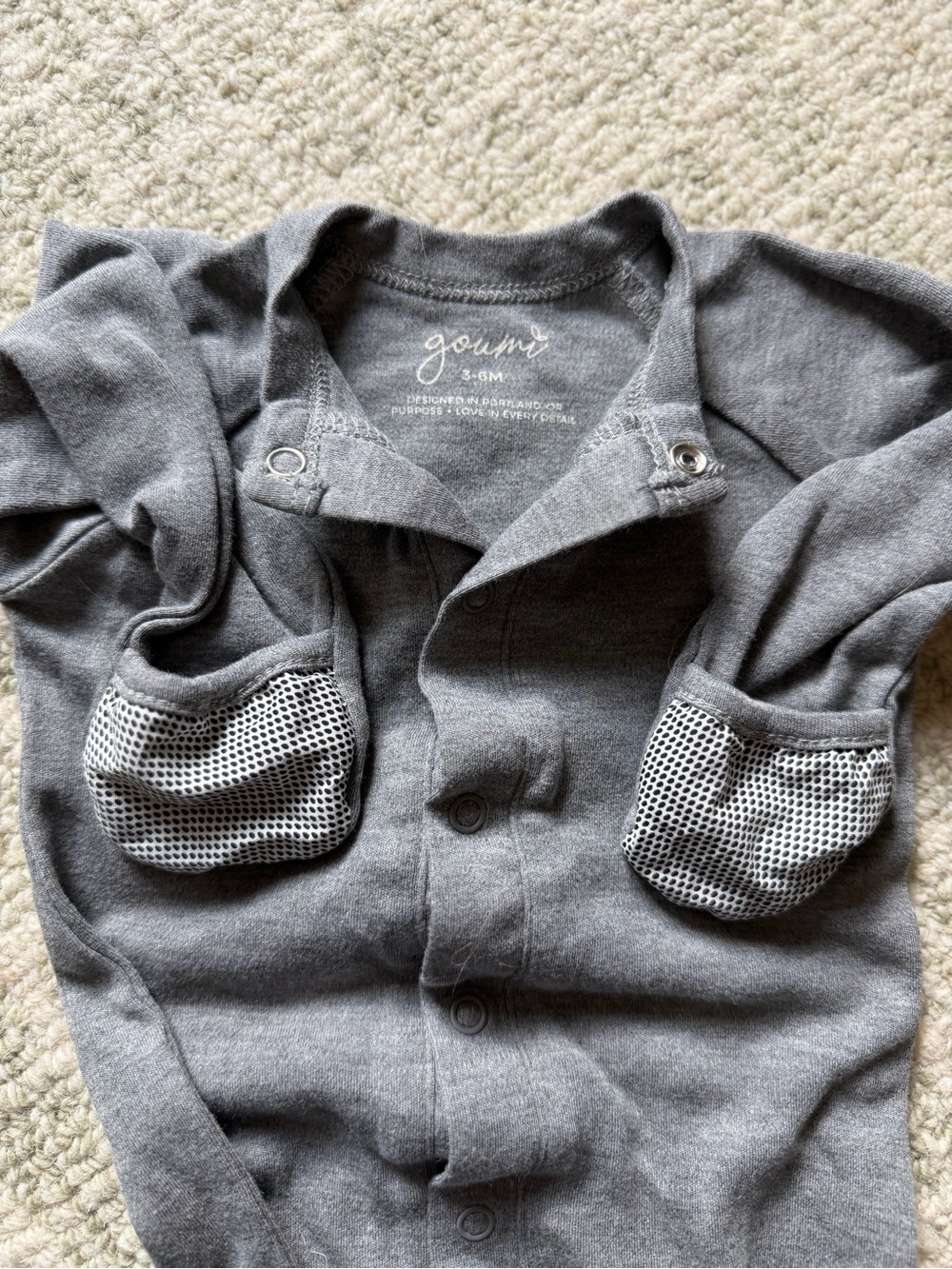 Goumi Gray Button-Front Baby Onesie with Patterned Cuffs